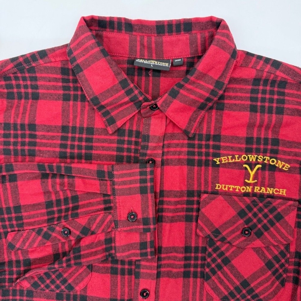 Yellowstone Flannel Shirt Mens L Red Dutton Ranch Plaid Embroidered Button Up